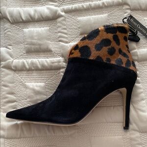 Women's Black and Brown Leopard Ankle Boots